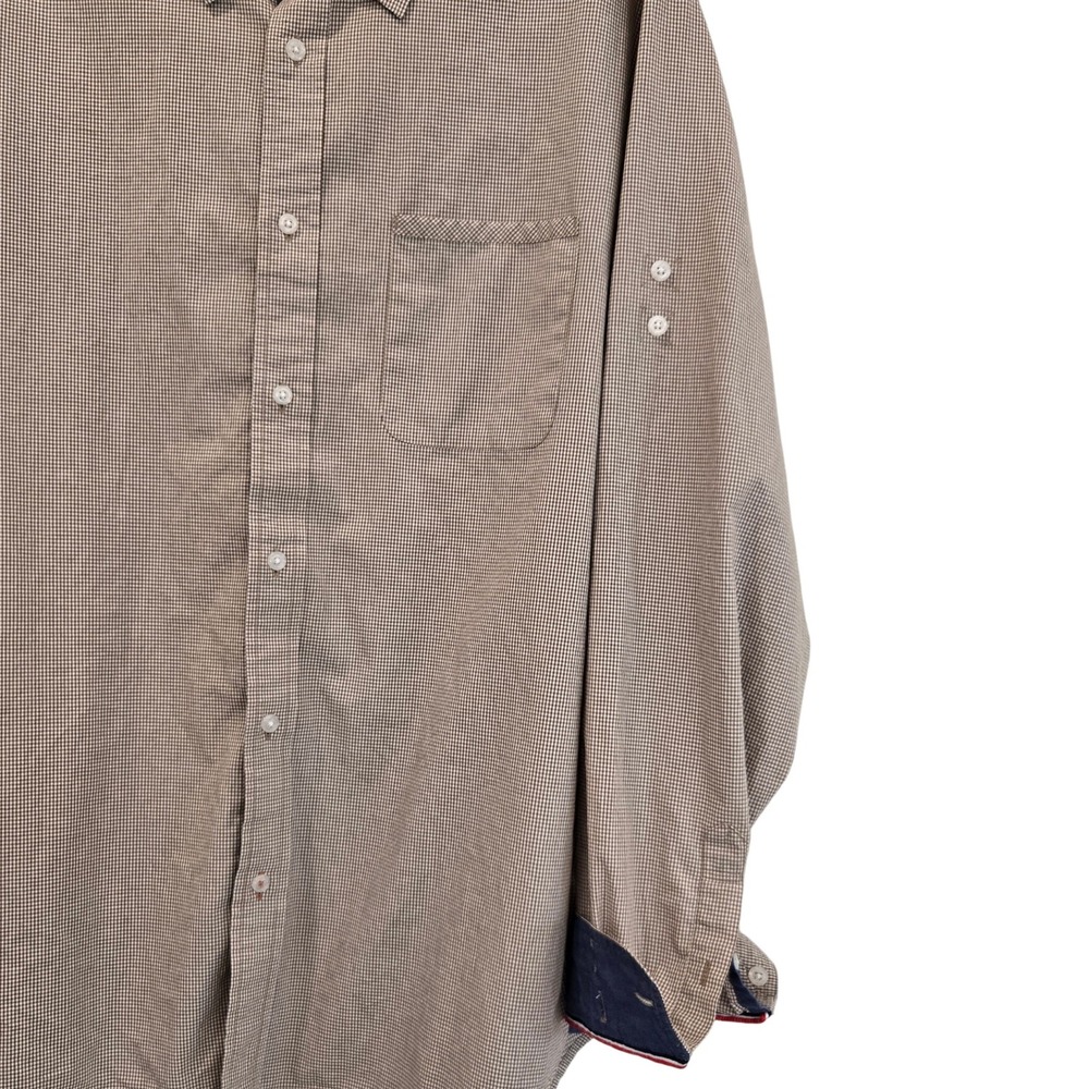 Weatherproof Vintage Mens L Brown Checkered Contrast Cuffs Long Sleeve Shirt - Picture 9 of 10